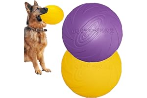 HONGEZEY Indestructible Dog Flying Disc, Interactive Dog Flyer Toys, Soft Dog Catch Fetch Toys for Small Medium Large Dogs, Floats in Water & Safe on Teeth, 9.05 in (Purple and Yellow, 2Pcs)