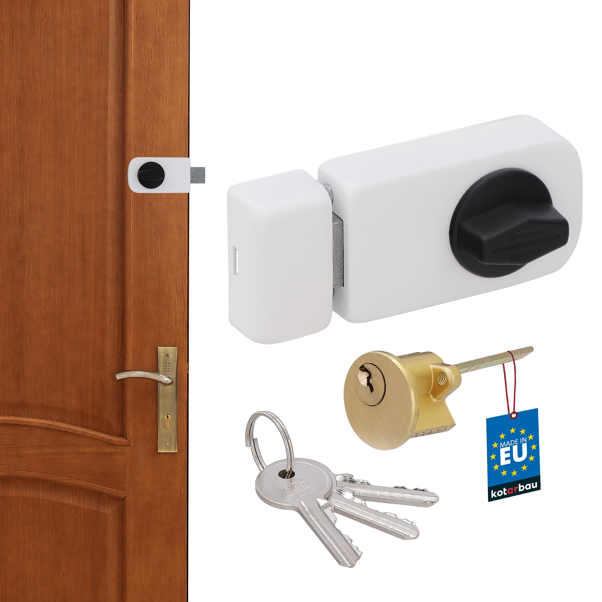 KOTARBAU Additional Lock 60 mm 3 Colours with Exterior Cylinder Various Locks Box Lock Additional Door Lock - White