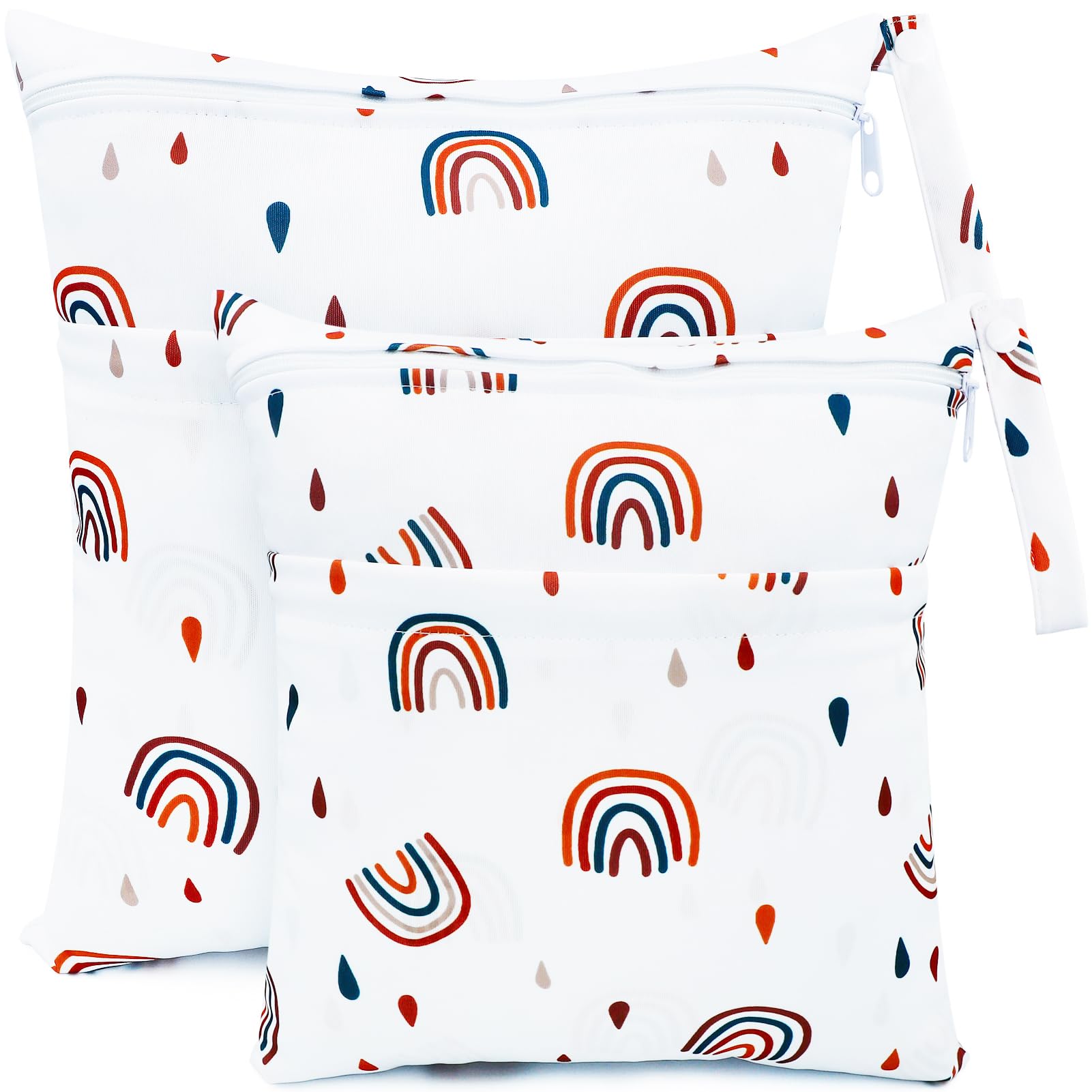 CHEESANHERR Cloth Nappy Bags，2 Pcs Wet Bags, Wet Dry Bags for Cloth Diapers, Changing Bag Storage Bag Organizer with Double Zipper Waterproof Washable Reusable for Daycare Travel Beach (White Rainbow)