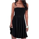 Summer Dress for Women Beach Floral Cover Ups Spaghetti Strap Sundress Smocked Strapless A-Line Mini Dresses