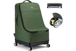 TUGUAN Car Seat Travel Bag for Airplane with Spinner Wheels, Infant Car Seat Bags for Air Travel with Hard Bottom, Padded Car Seat Backpack, Large Car Seat Storage Bag Airport Check, Green