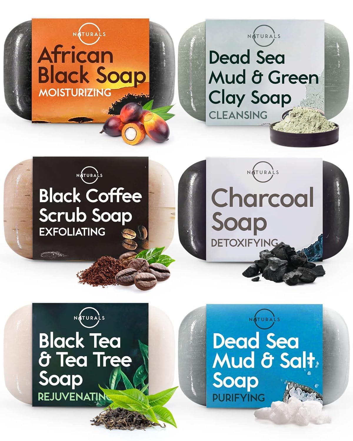 O Naturals Black Soap Bar Collection – Natural Men’s & Women’s Soap for Face and Body, Moisturizing Black Soap Bar for Cleansing, 6 Pack