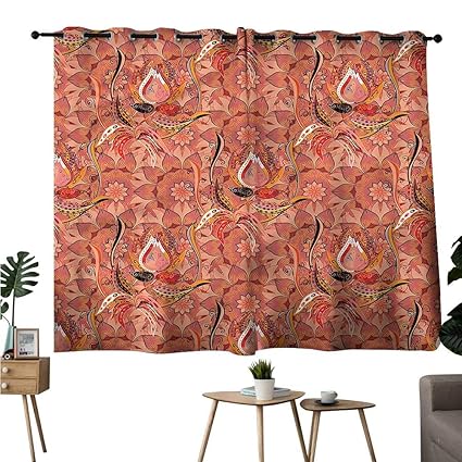 Amazon Com Simple Curtain Peach Floral Vibrant Drawing Durable