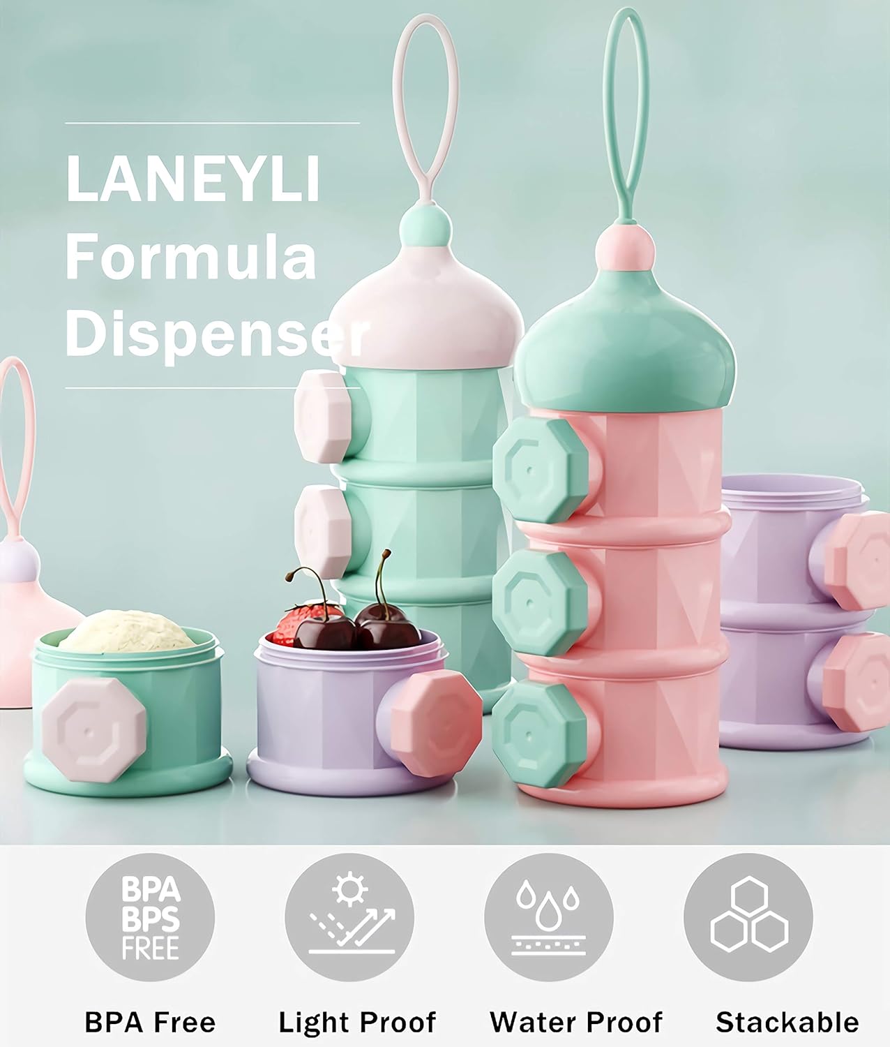 Formula Dispenser LANEYLI Baby Milk Powder Formula Dispenser Non-Spill Twist-Lock Stackable Snack Storage Container On-The-Go BPA Free Castle Design 3 Feeds Pink : Baby