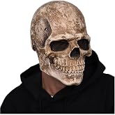 CosTribe Creepy Full Head Skull Mask with Moving Jaw Halloween Scary Latex Helmet for Cosplay Party Props