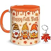 Hyturtle Fall Gnome Coffee Mug 11oz – Autumn Mug With Maple Leaf Keychain – Gnome Gifts For Women, Fall Cups, Cute Autumn Coffee Mug For Thanksgiving & Farmhouse Decor