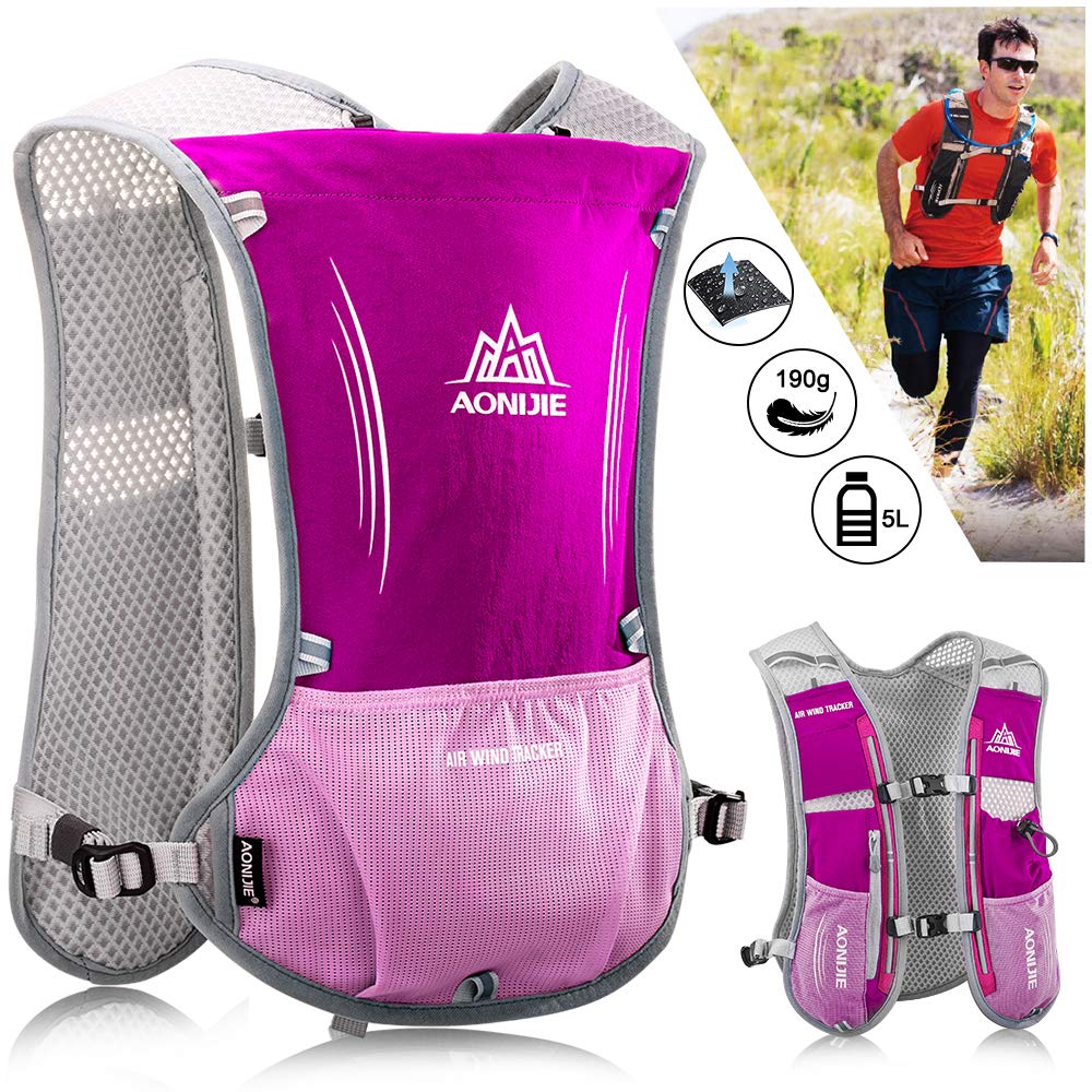 HINATAA Lightweight Running Hydration Backpack, 5L 190g Running Hydration Vest for Women and Men Cycling Running Climbing Hiking Vest Pack (Pink)