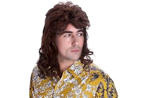WIWIGE Men's Wig 80s Mullet Wig Brown Long Curly Halloween Costumes Party Funny Man Wigs