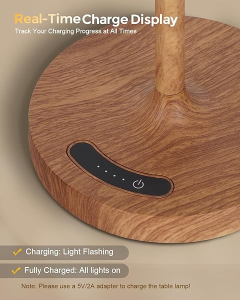 GILEOLANT CORDLESS TOUCH TABLE LAMP, 4000MAH RECHARGEABLE SMALL DESK LAMP WITH 3 COLOR TEMPERATURES & STEPLESS DIMMING, PORTABLE LED BEDSIDE LAMP FOR BEDROOM, LIVING ROOM, PATIO & CAMPING, WOOD GRAIN