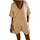 Zontroldy Women's Casual V Neck One Piece Jumpsuit Shorts Summer Short Romper Dresses with Pockets