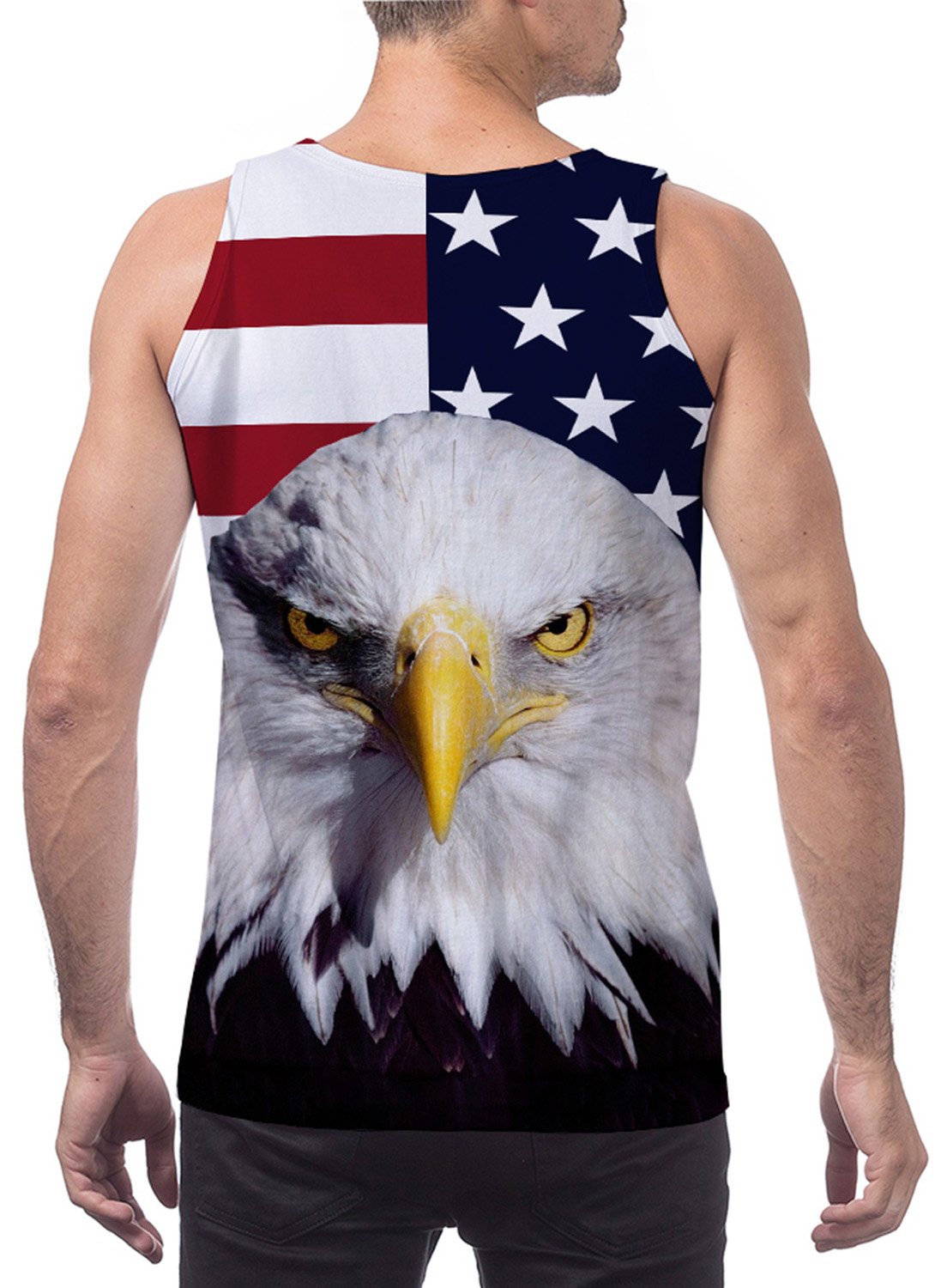 Leapparel Mens Running Tank Top Funny Graphic Printed Sport and Casual Relaxed Vest Shirt Big Size American Flag Eagle Tshirts Tees Small