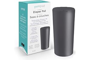 PUREPAIL Classic Diaper Pail – Black, Blocks Odors with No Added Fragrance, Holds 20% More Diapers & Generates Less Waste, No Cutting, No Canisters, Includes 1 Pail + 2 Refill Bags + 1 Charcoal Filter