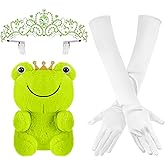 Preboun Princess Costume Accessories for Women,Green Tiara Crown Gloves Stuffed Frog Set for Halloween Cosplay Dress up Party