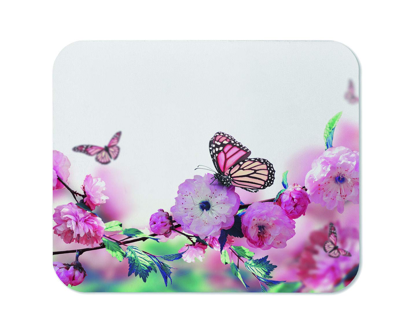 Yeuss Petal Mouse mat pad Rectangular Non-Slip Mousepad, Pink Flower Of An Oriental Cherry And Butterfly Gaming Mouse mat pads, Pink White,200mm x 240mm