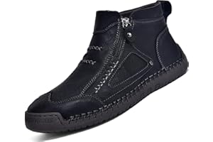 Men's Leather Handmade Comfortable High-Top Shoes Ankle Boots, Slip-On Orthopedic Leather Boots for Side Zip - Waterproof Non