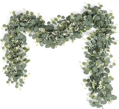 LOMOHOO 2 Pack Artificial Eucalyptus Garland 5.9 Ft White Flower Table Runner