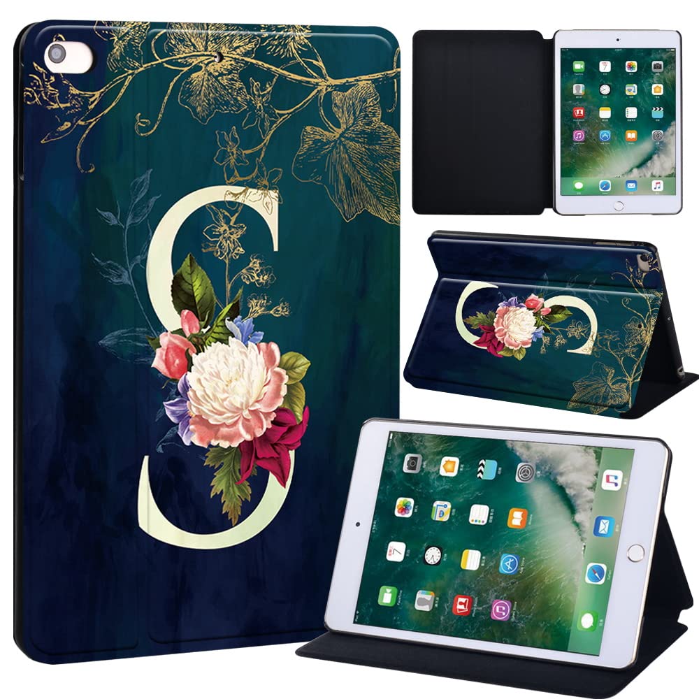 initial letter Printed FINDING CASE Fit Apple iPad Mini 4/5 Tablet - Printed PU Flip Leather Smart Lightweight Shell Stand Cover Case for iPad Mini 4 Mini 5 (initial letter S)
