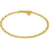 LIFETIME JEWELRY Womens Gold Anklet 4mm Diamond Cut Star Flat Link Chain Ankle Bracelet 24k Gold Plated