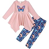 Kucnuzki Toddler Cute Girl Winter Clothes Long Sleeve Tops Graphic T Shirt Soft Leggings Pants 2 Piece Set Fall Outfits