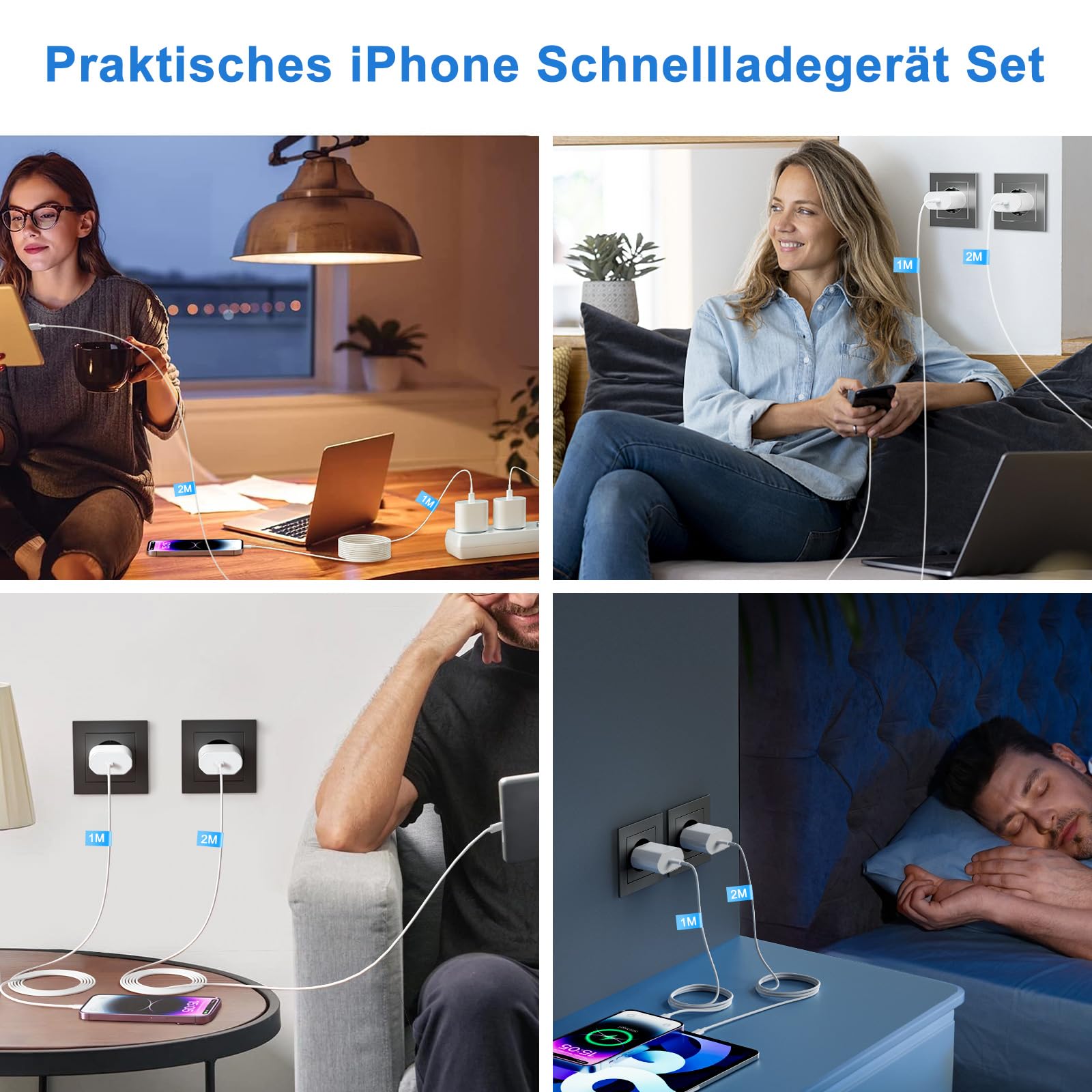 2 Pack 20W Schnellladegerät und Schnellladekabel für iPhone , Ladegerät mit iPhone Ladekabel 2M und 1M, Schnellladegerät für i Phone 14/13/12/11/Pro Max/Mini/SE/Xr/X/Xs Max, Pad 5