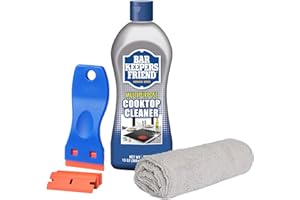 PURPUR Cloth, Scraper & Bar Keepers Friend Cooktop & Stove Cleaner Bundle KIt, Non-Abrasive, Removes Tough Stains for Glass - Ceramic Surfaces (13 Oz)