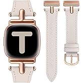 Wearlizer Leather Band Compatible with Fitbit Versa 4 Bands for Woman/Versa 3/Sense 2/Sense Bands Women, Dressy Designer T-Shape Metal Buckle Leather Strap