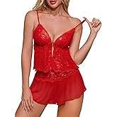 Kolagri Lingerie Sets for Women Sexy Front Closure Babydoll Pajama Set Mesh Sheer Pjs See Through Sleepwear