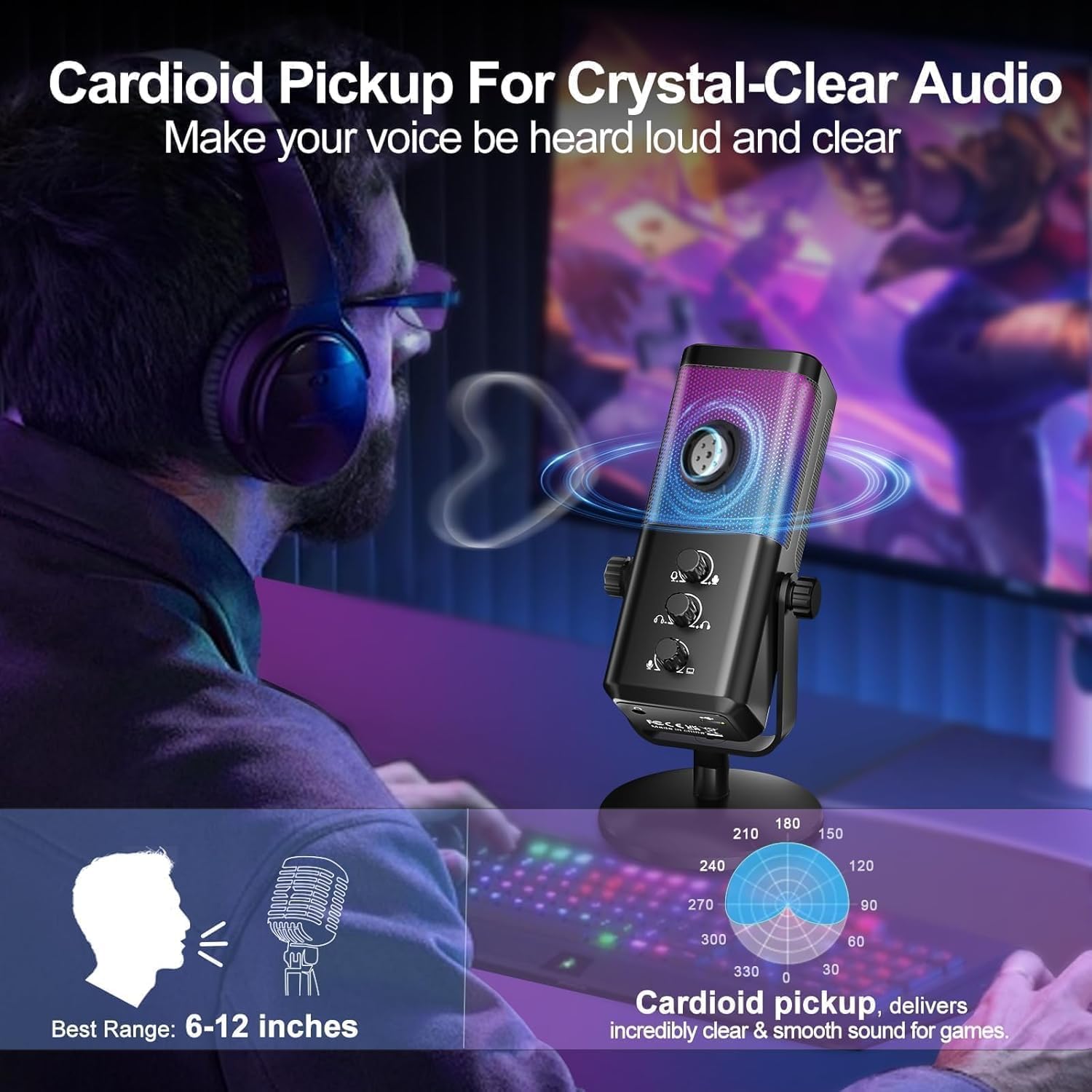 socodox Gaming Mikrofon USB Kondensator Mikrofon mit Game Chat Balance/Noise Cancelling, Microphone für PC Handy PS4 PS5 Mac für Streaming Podcast Studio Aufnahmen ASMR mit RGB/Stumm/Gain/Monitoring 5