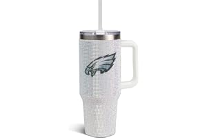 The Memory Company Officially Licensed NFL 40oz Stainless Steel Tumbler - Double Wall Insulated Travel Cup with Handle and Straw Lid - Crystal Rhinestone Design