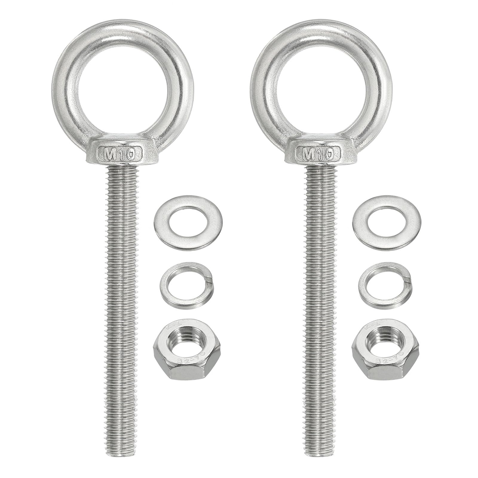 PATIKIL M10 x 80mm Lifting Shoulder Eye Bolt, 2Pcs 304 Stainless Steel Lifting Ring Threaded Eyebolt with Nuts Washers for Hanging Hammocks Articles