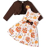 Toddler Girls Thanksgiving Dress and Cardigan Set Little Girls Thanksgiving Day Outfits Turkey Outfits