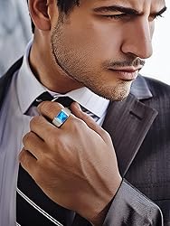 U7 Blue Stone Men Stainless Steel Square Signet