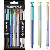 WRITECH Gel Pens Black Ink: Sleek Metal Barrel Pen Fine Point 0.7mm Retractable 3ct No Smear Quick Dry Smooth Writing Silent Clicker Space Up Astroline