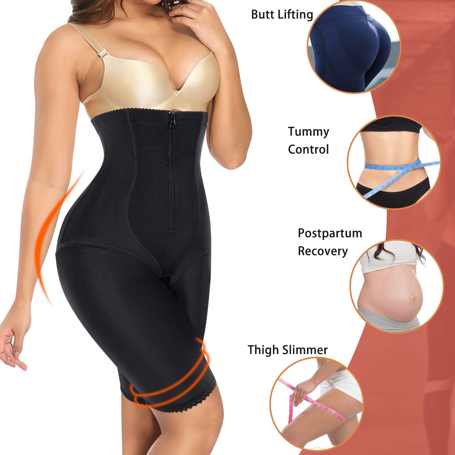 Nebility Women Waist Trainer Shapewear Zipper & Hook Body Shaper Shorts High Waist Butt Lifter Comfort Thigh Slimmer at  Women’s Clothing store