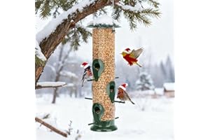 FEED GARDEN Metal Tube Bird Feeders for Outdoors Hanging, 6-Port Bird Feeder for Outside, Finch Feeders for Outside, Squirrel Proof Bird Feeders with Heavy Duty Metal Lid, Chew-Proof