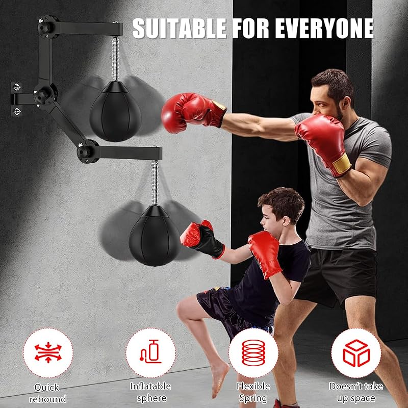 Table de punching ball - Pour montage mural - Avec suspension - Sac de frappe suspendu avec ressorts - Pour la gym à la maison, l'entraînement, la réduction du stress - Noir