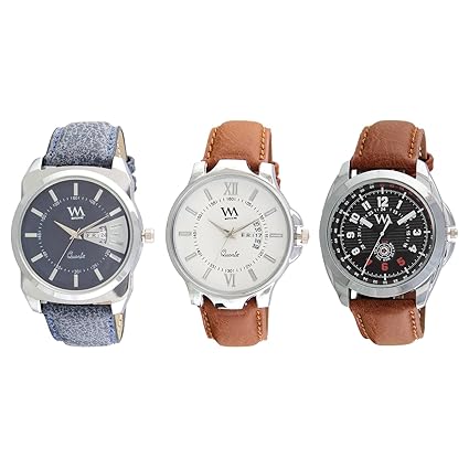 WM Stylish Quartz Analog Watches Leather Multicolor Combo for Men and Boys AWCx-012-017-018aeons