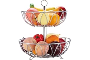Rice rat Kitchen Counter Top 2 Tier Fruit Basket Bowl Fruit Bread Organizer Storage Holder Stand with Modern Design for Gift 