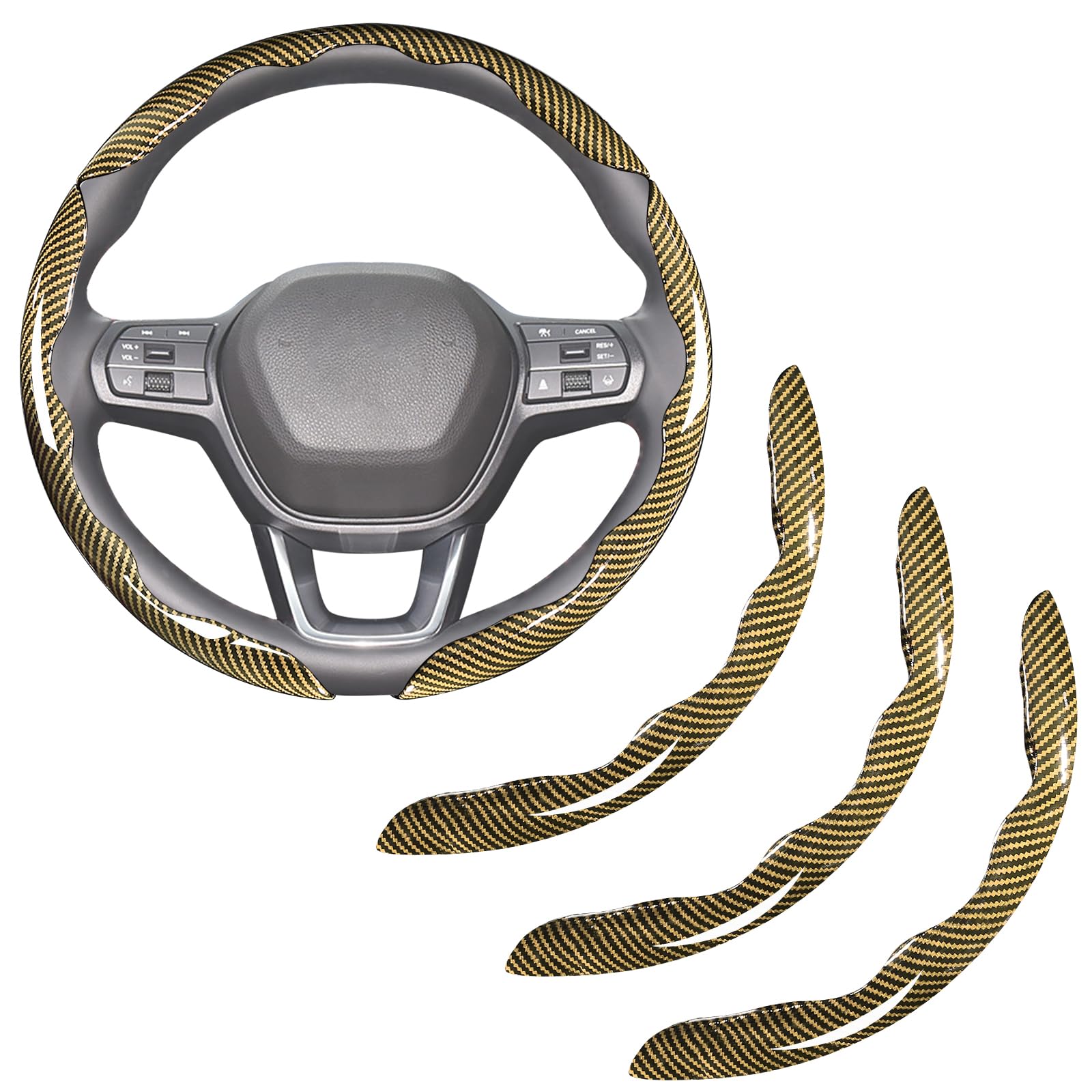 Carbon Fiber Steering Wheel Covers 3 Piece Clip on