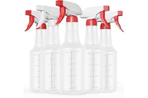 Veco Spray Bottle (5 Pack,24 Oz) with Measurements and Adjustable Nozzle(Mist & Stream Mode), HDPE Plastic Spray Bottles for 
