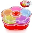 Hslife Divided Snack Serving Tray with Lid, Reusable Veggie Tray Snackle Box Container, Colored Flower Shaped Fruit Trays Large, Candy and Nut Snack Tray Appetizer Platter for Party, Travel