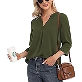 VIISHOW Womens Tops Casual Chiffon Blouses Tops 3/4 Sleeve V Neck Tunic Top Loose Shirt