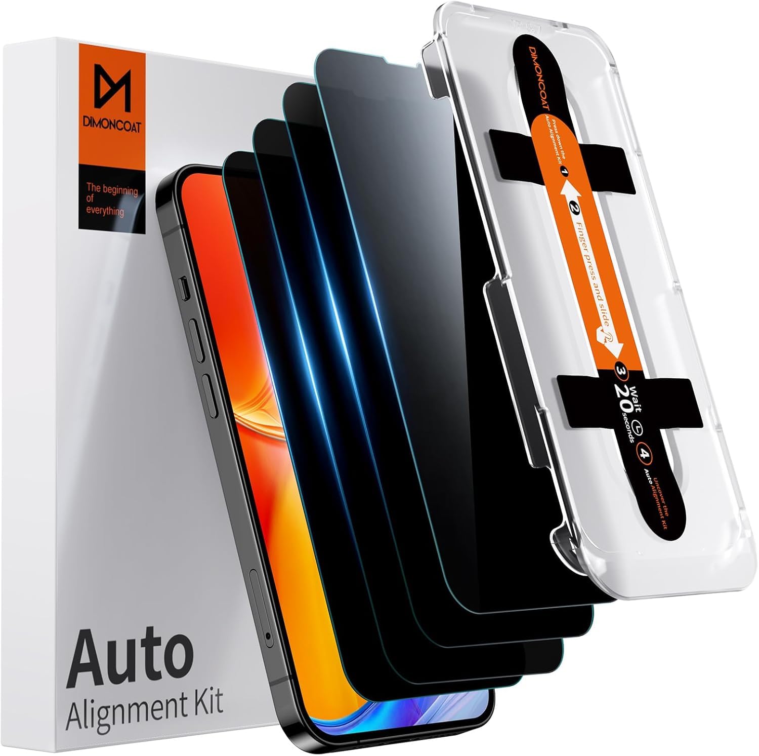 DIMONCOAT 4-PACK TOP 9H+ Glass for iPhone 14/13/13 Pro Privacy Screen Protector [Auto Alignment Kit] [10X Military Protection] Tempered Glass Film for iPhone 14/13/13Pro 6.1 inch Case-Friendly