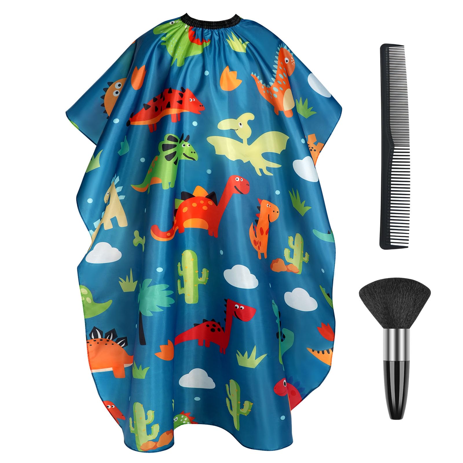 AYBUY Kids Hairdressing Gown Barbers Cape, Green Dinosaur Cutting Gowns with Neck Duster Brush and Hairdressers Comb, Waterproof Children Salon Cape Apron, Barber Accessories