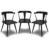 Poly &amp; BARK Mid Century Modern Enzo Black Dining Chair &ndash; Solid Oak Wood Splat Back Chair, 18" Seat Height, 32" Tall &ndash; Stylish MCM Kitchen &amp; Dining Room Chair - Set of 3