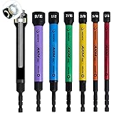 AKM TOOL 6 PCS Hollow Nut Driver Set, Magnetic nut driver set, Hollow Shaft Nut Driver Set, SAE, Color Coded, Hex Sizes, 1/4 to 9/16-Inch, Nut Setter, Hollow Nut Driver with 5-Inch Extended Reach