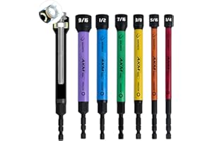 AKM TOOL 6 PCS Hollow Nut Driver Set, Magnetic nut driver set, Hollow Shaft Nut Driver Set, SAE, Color Coded, Hex Sizes, 1/4 to 9/16-Inch, Nut Setter, Hollow Nut Driver with 5-Inch Extended Reach