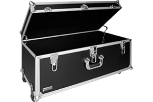 Vaultz Storage Trunk - Extra Large 14 x 30 x 16 Inch Locking Trunks for Storage w/Wheels - Lockable Chest for Bedroom, Dorm, Military, Travel, Camp - Black