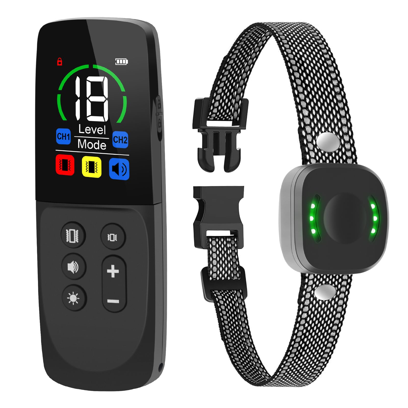 Dog Training Collar With Remote - Vibrating Dog Collar, Rechargeable LED Light/Sound/Vibration/Strong Vibration 300M Remote Control Range for Dog Training Recall, IP67 Waterproof