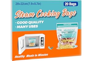 20 �� Microwave Steam Cooking Bags Large Size Steam Food Storage Bags Disposable Microwave Steaming Cooking for Vegetables, Po